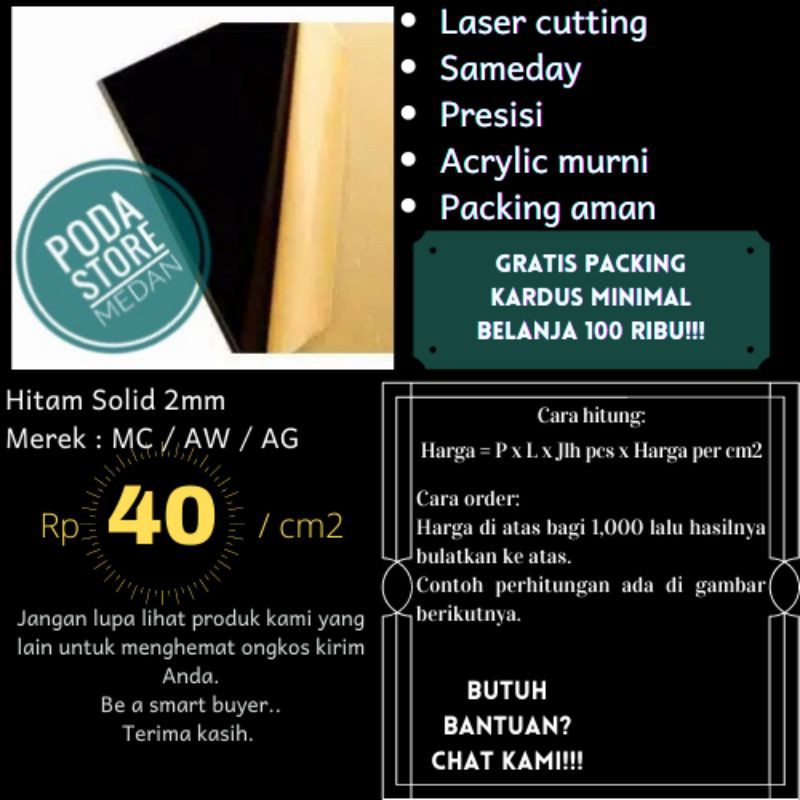 

Acrylic Hitam Solid 2mm Premium Quality / Akrilik hitam 2mm