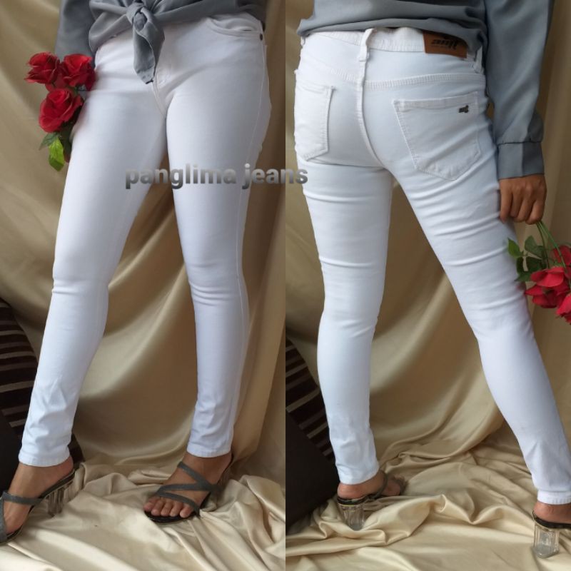 jeans wanita putih jumbo / celana pensil jeans putih  big size 27-38 jumbo