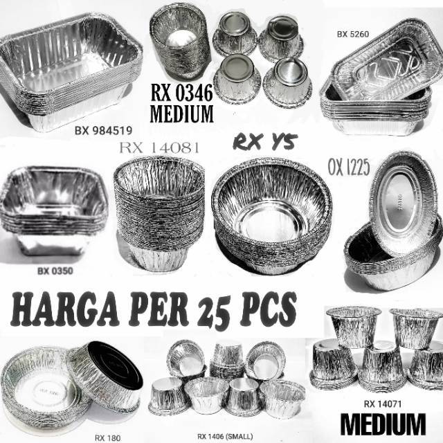 25 Biji Aluminium Foil Tray cup bx 350  bx 984519 rx 1406 rx 14081 oval ox 1225 bx 5260