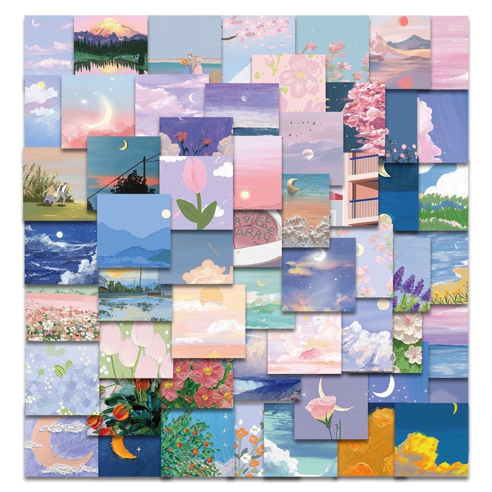 56Pcs Instagram Super Fire Sky Clouds Retro Oil Painting Stickers DIY Graffiti Notebook Scrapbook Stickers Cute Stationery