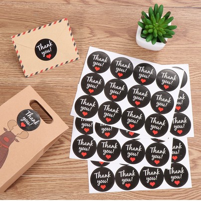 Black Round Shape #01 &quot;Thank You&quot; Sticker (1sheet=12pcs)