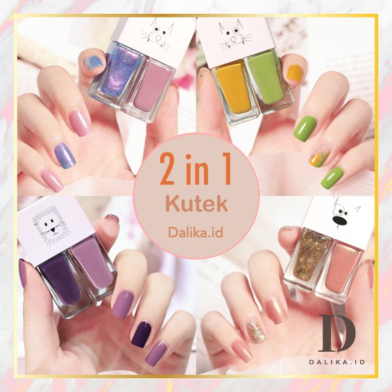 Kutek 2 in 1 Cat Kuku Nail Polish Halal Muslimah 2 Warna Set Kuteks Korea Kutex Dalika