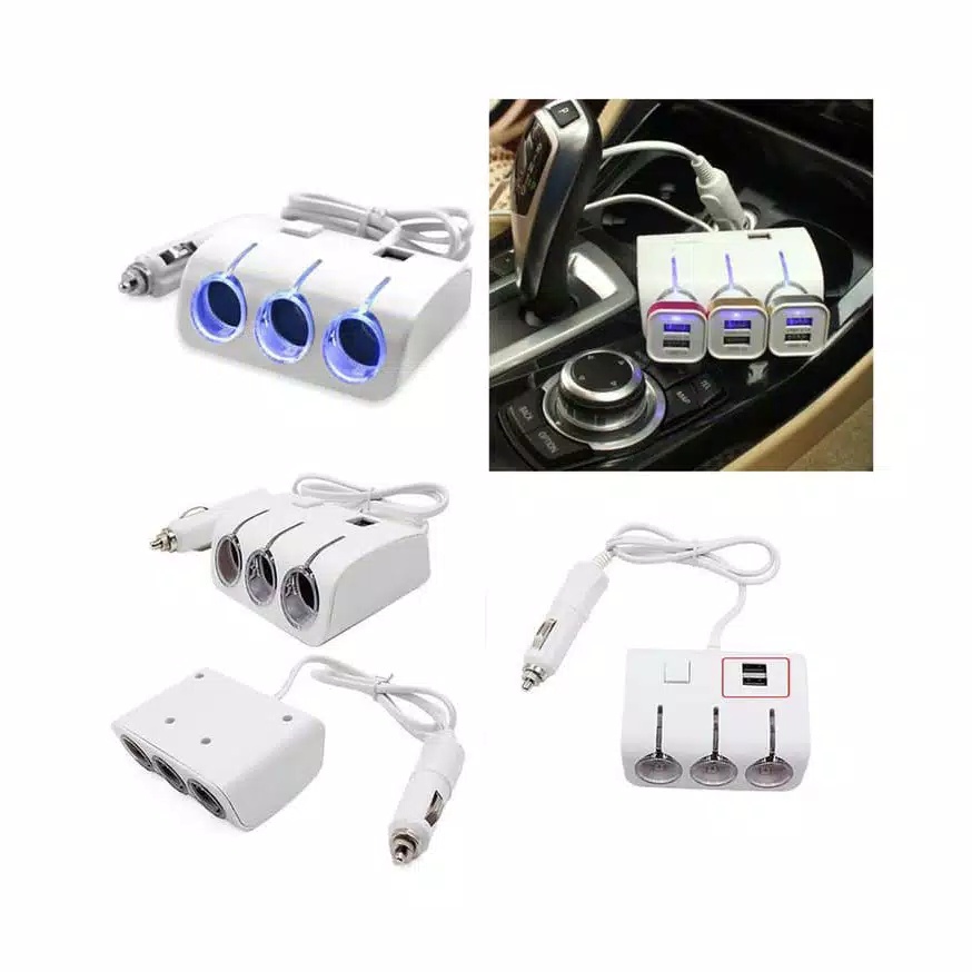 CHARGER SPLITTER 3 SLOT CHARGER MOBIL USB LIGHTER CAR CHARGER 3 IN 1 DAN 2 USB PORT