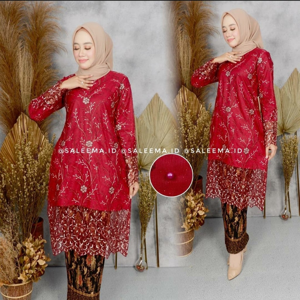 KEM&gt; KEBAYA PESTA CANTIK - SET KEBAYA TUNIK MALIKA - KEBAYA TULLE BORDIR IMPORT - KEBAYA AKAD MODERN