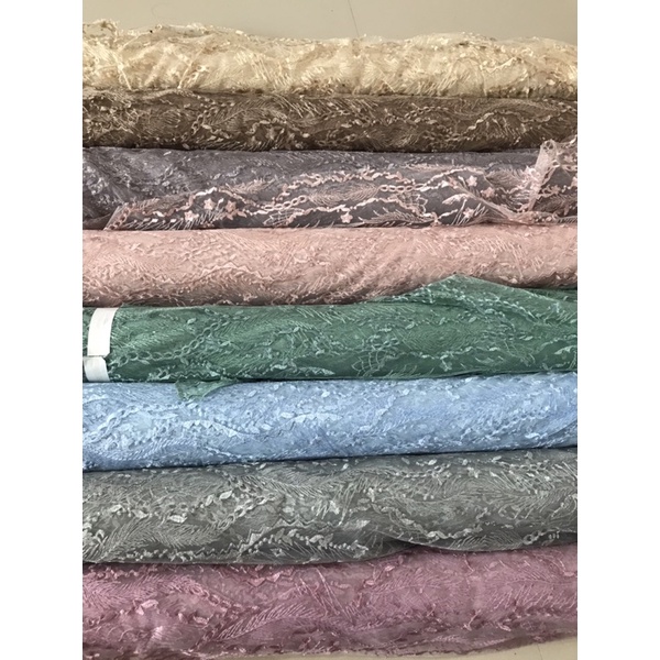 Kain tulle bordir motif rantai/non glitter dan non mutiara!