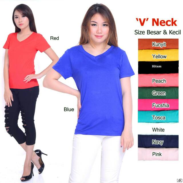 V-neck polos/kaos basic polos/T-shrit/ pakaian wanita murah