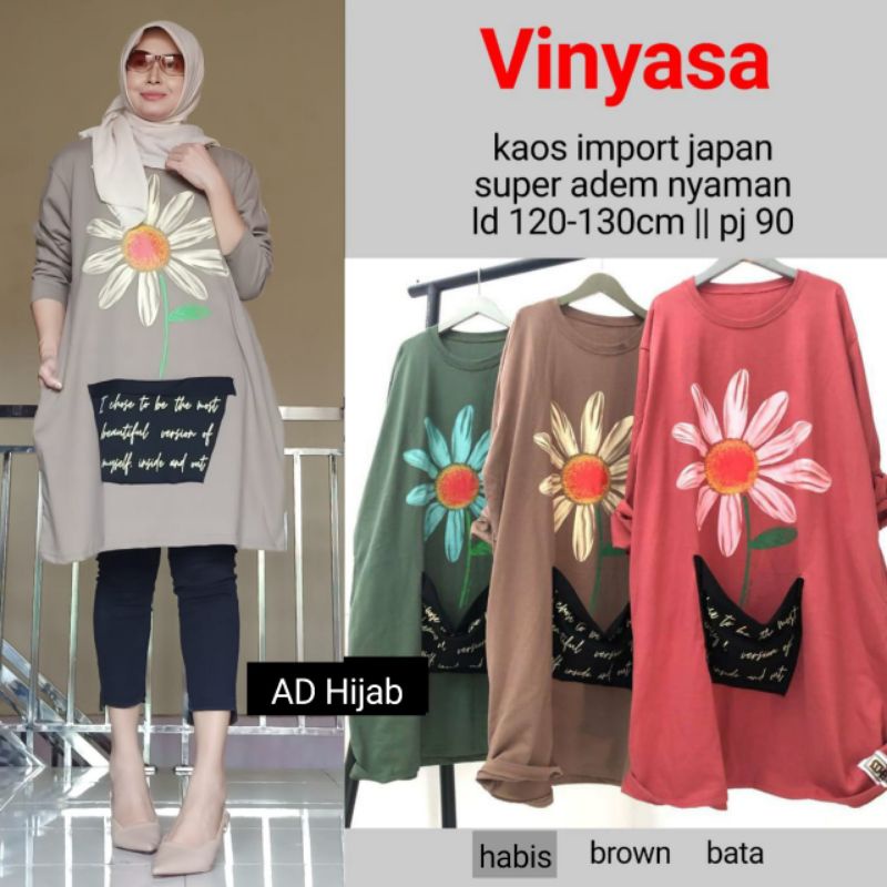BAJU ATASAN WANITA JUMBO BIG SIZE KAOS BABYTERRY LD 120-130  // VINYASA TUNIK BY AD HIJAB FASHION HQ