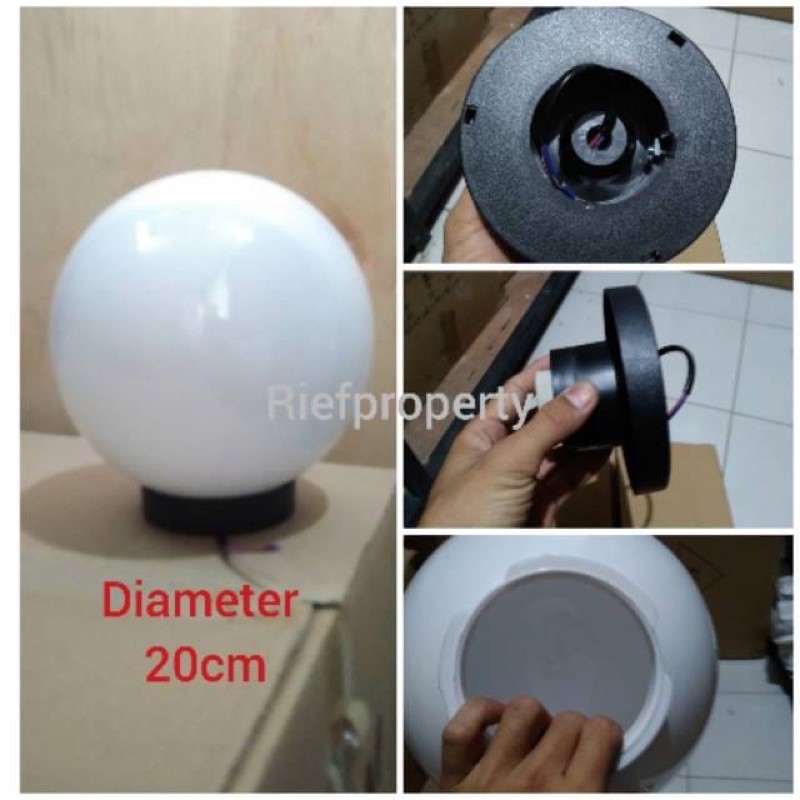 READY STOK !! Kap Lampu taman outdoor bulat putih/ prismatik meval 8 inch 20 cm