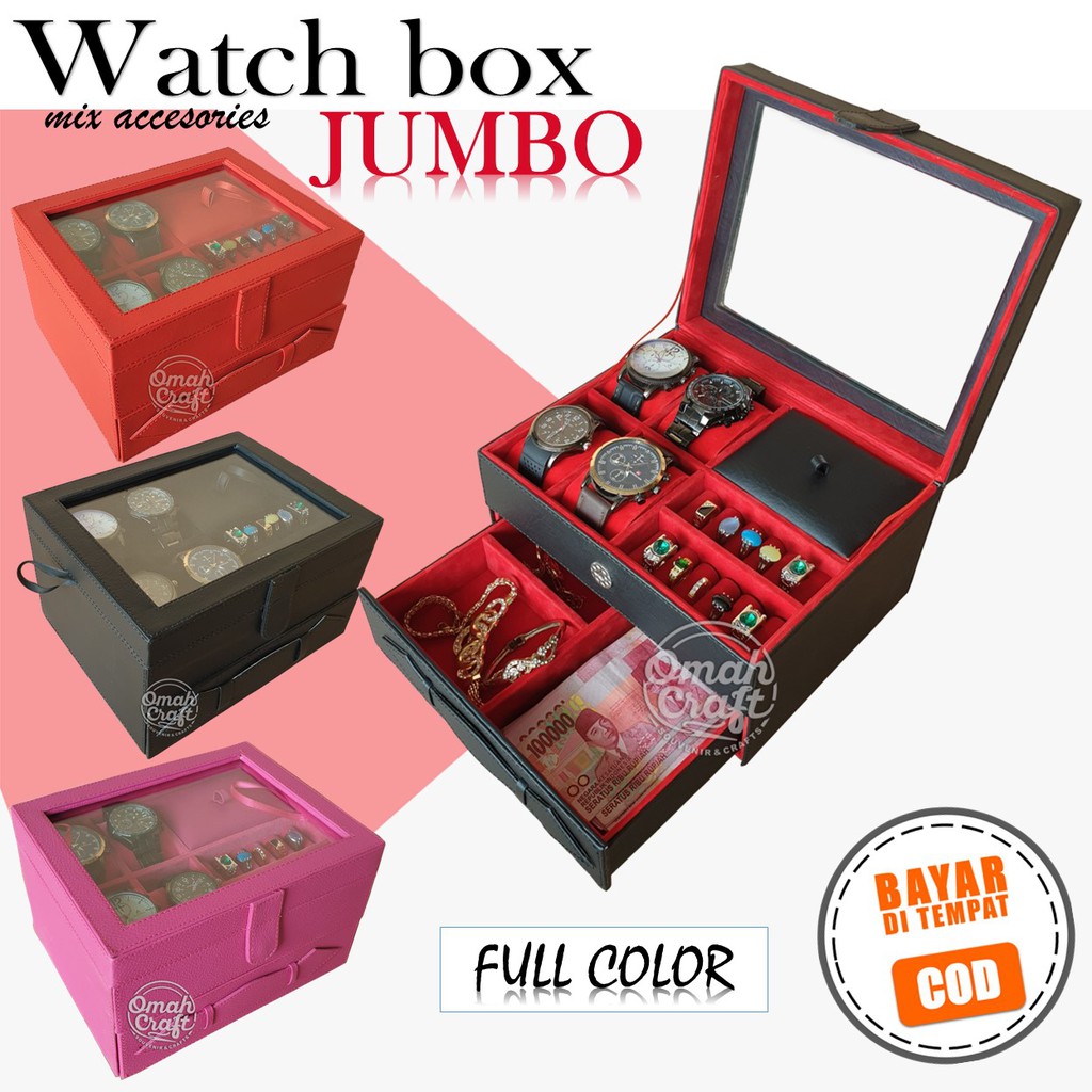 PROMO - Kotak Jam Tangan JUMBO isi 4 + Perhiasan dan Aksesoris Emas Cincin Gelang Kalung