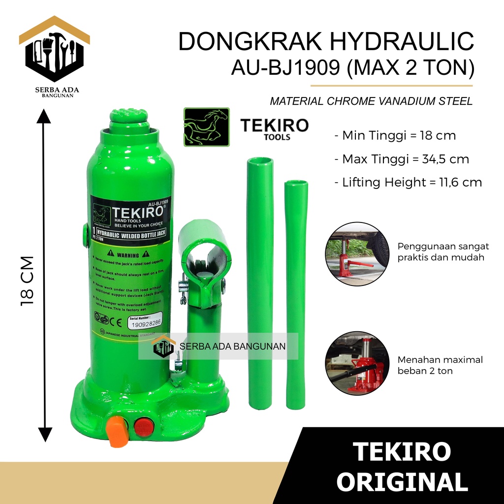 TEKIRO - DONGKRAK BOTOL 2 TON - DONGKRAK MOBIL HYDRAULIC - ORIGINAL