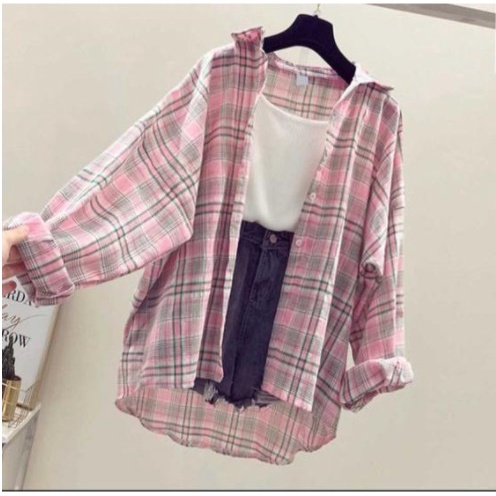 SF - Kemeja Guilen Oversize Shirt / Guilen Oversize Shirt | Bahan Katun Kotak Yandeth Fit XL-PINK