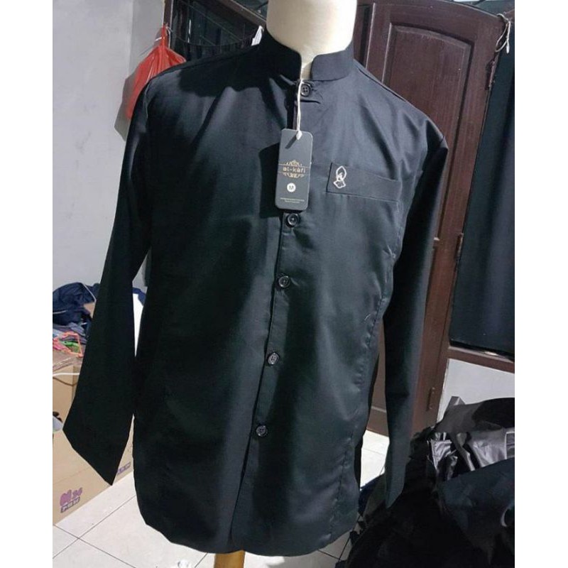 Koko Haibah Pria Dewasa Kazimi Original Semi Jas Jasko Baju Koko Habaib Putih Polos Lengan Panjang-Hitam