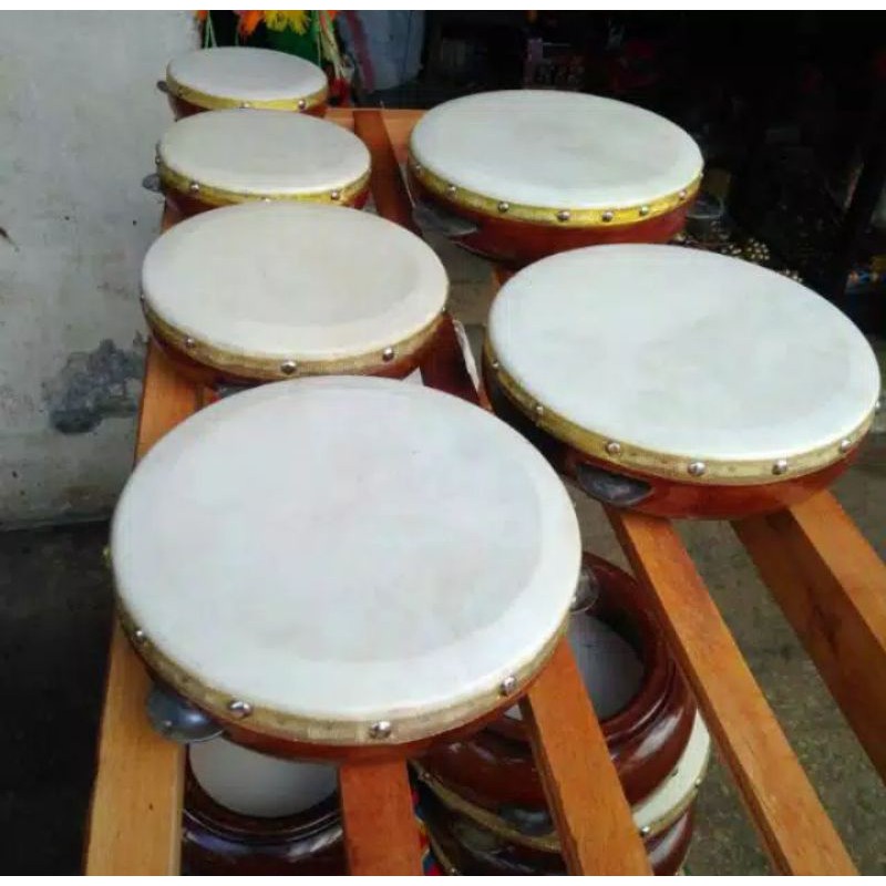 Rebana Kompang Qasidah Bahan Kayu Mahoni  Kulit Domba Kambing Homemade Kwalitas Ekspor Ukuran 18 CM 
