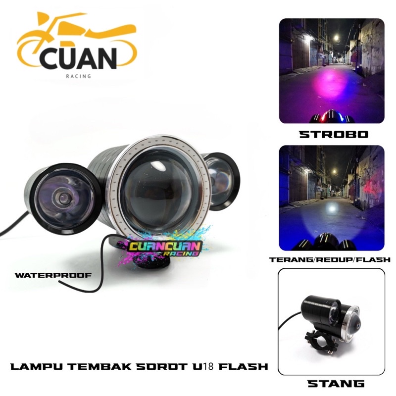 Lampu Tembak Sorot Cree U18 Flash CR7 Ae Blue De Red headlight Waterproof