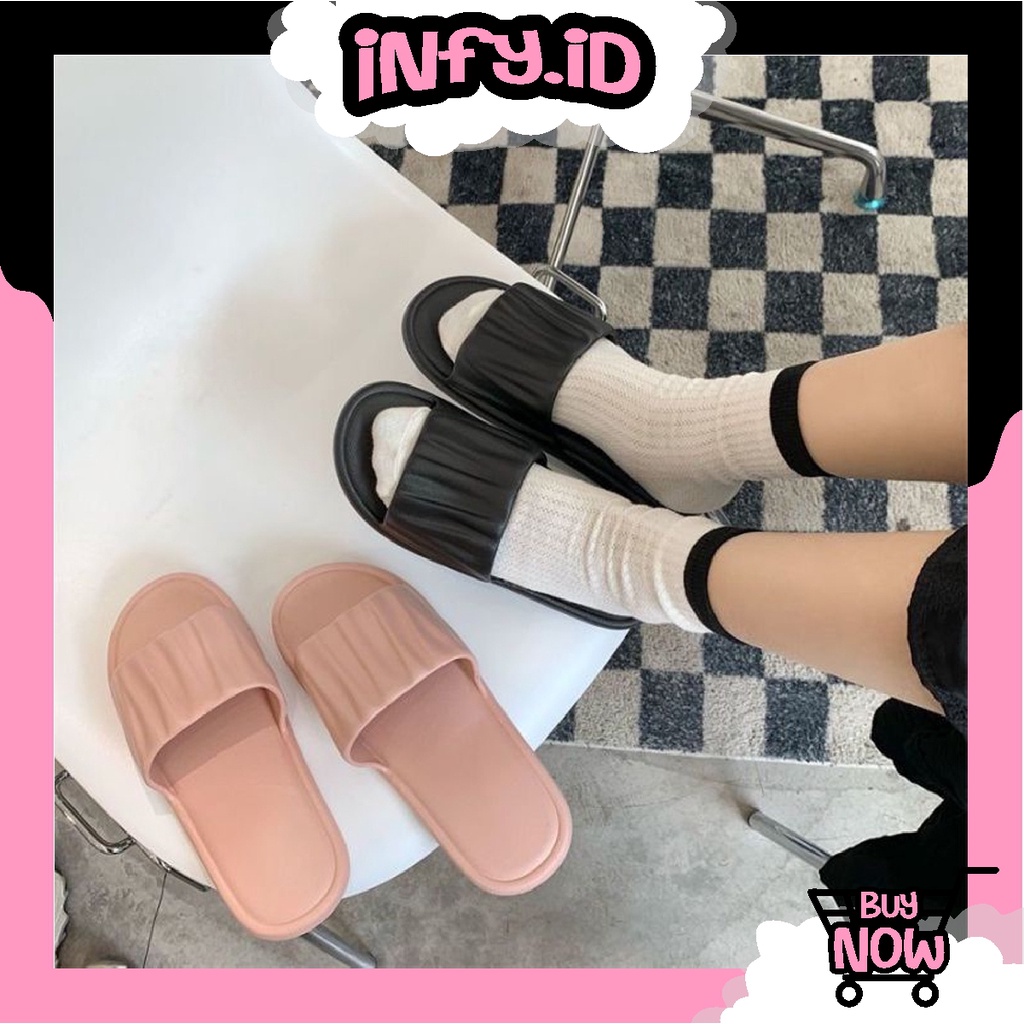 INFY - Sandal Slop Wanita Karet Jelly Import Sendal Kokop Motif Serut R795