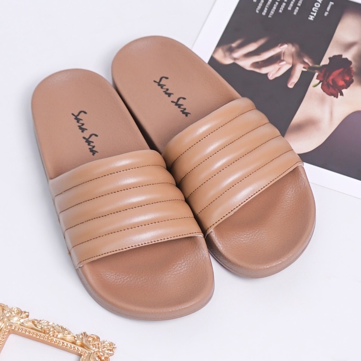 Sara Sara GERRY Sandal Slop Wanita Kekinian Sendal Slide Wanita Sandal Rumah Bahan Karet Anti AIr