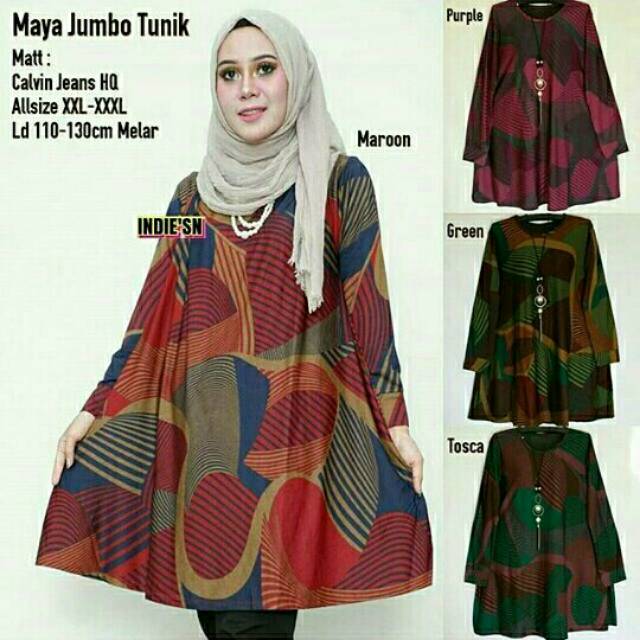 Blouse Tunik Muslim Wanita Jumbo Size Calvin Jeans Maya Tunikk
