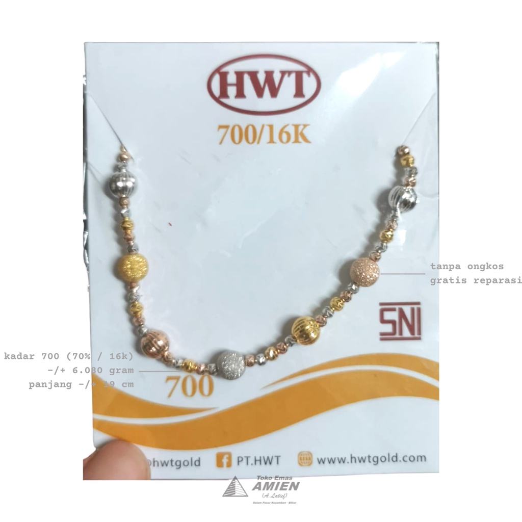 Toko Emas Amien Gelang Emas Asli HWT Kadar 700 (70% / 16K) 6.080 Gram - Bracelet Serut Adjustable Bo