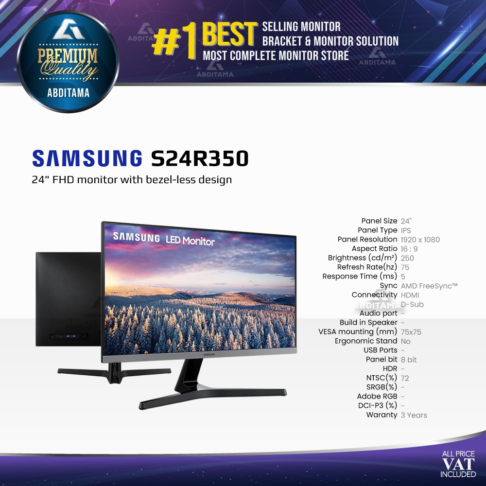 Monitor LED Samsung S24R350 24&quot; IPS 75hz HDMI VGA FreeSync