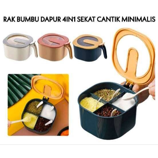 Serbagrosirmurah Rak Bumbu Dapur 4in1 Kotak Bumbu Sekat 4 in 1 Wadah Bumbu Dapur Tempat Serbaguna Box Rak Dapur