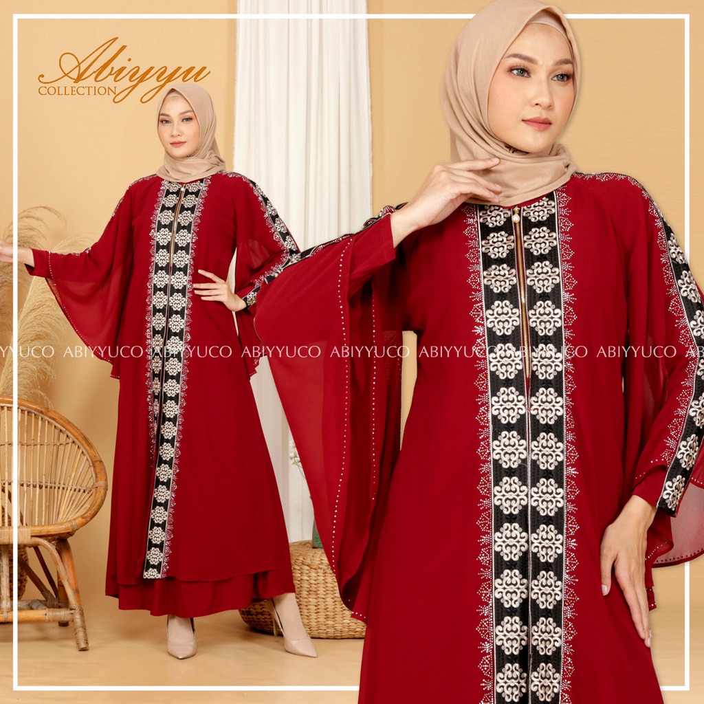 Abiyyuco TA9009 | Gamis Abaya Turkey Busui Turki Hitam dan Warna Warni Turkiy Jersey Mix Ceruty Terbaru Mewah