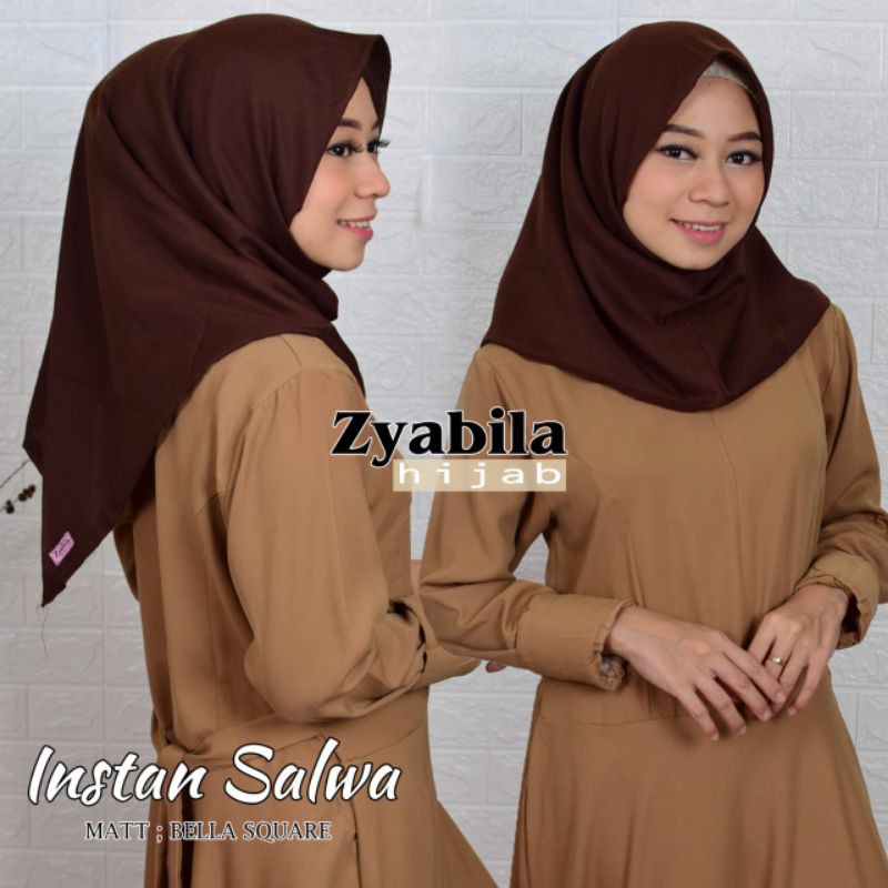 JILBAB Instan salwa PREMIUM 2 lapis bahan Bella POLIKOTON  5 pcs FREE scuba 1pcs-Coklat tua