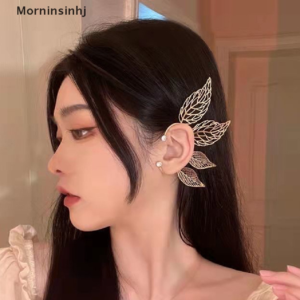 Mornin 1pc Chic Elf Manset Telinga Maple Leaf Berlubang Zircon Leaf Cosplay Peri Anting Klip Untuk Wanita Perempuan Pernikahan Ear Cuff Perhiasan id