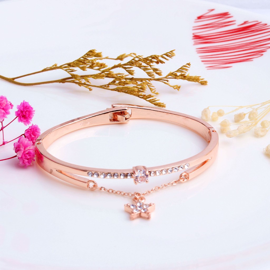 Gelang Tangan Wanita Titanium Gaya Korea Motif Bintang Untuk Wanita Aksesoris Fashion Import-5