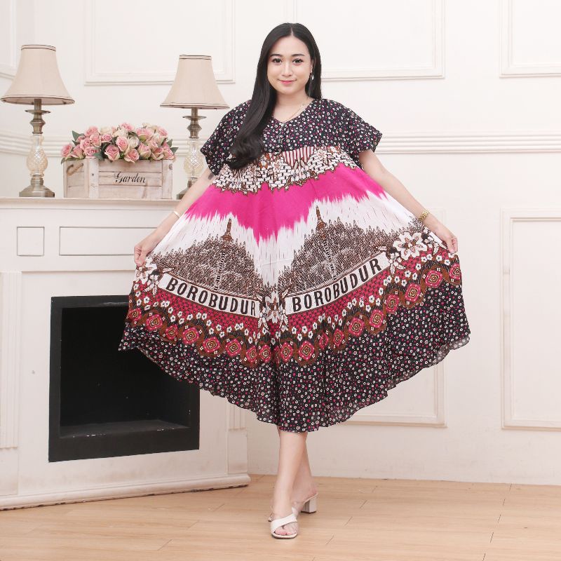 DASTER PAYUNG JUMBO COKLAT KANCING DEPAN BUSUI BUMIL-Lws pink