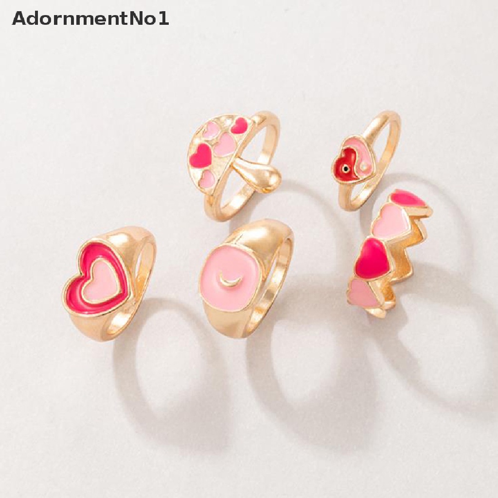 (AdornmentNo1) 5pcs / set Cincin Enamel Bahan Metal Untuk Wanita