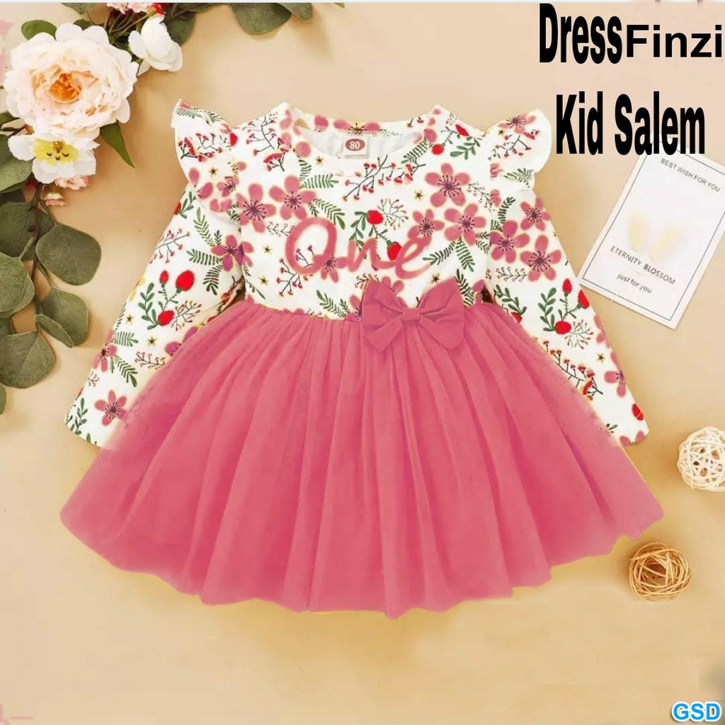 Dress Kids Finzi/Gaun Anak Lengan Panjang / Dress Santai Anak Bahan Adem  All size fit to 3-5 tahun