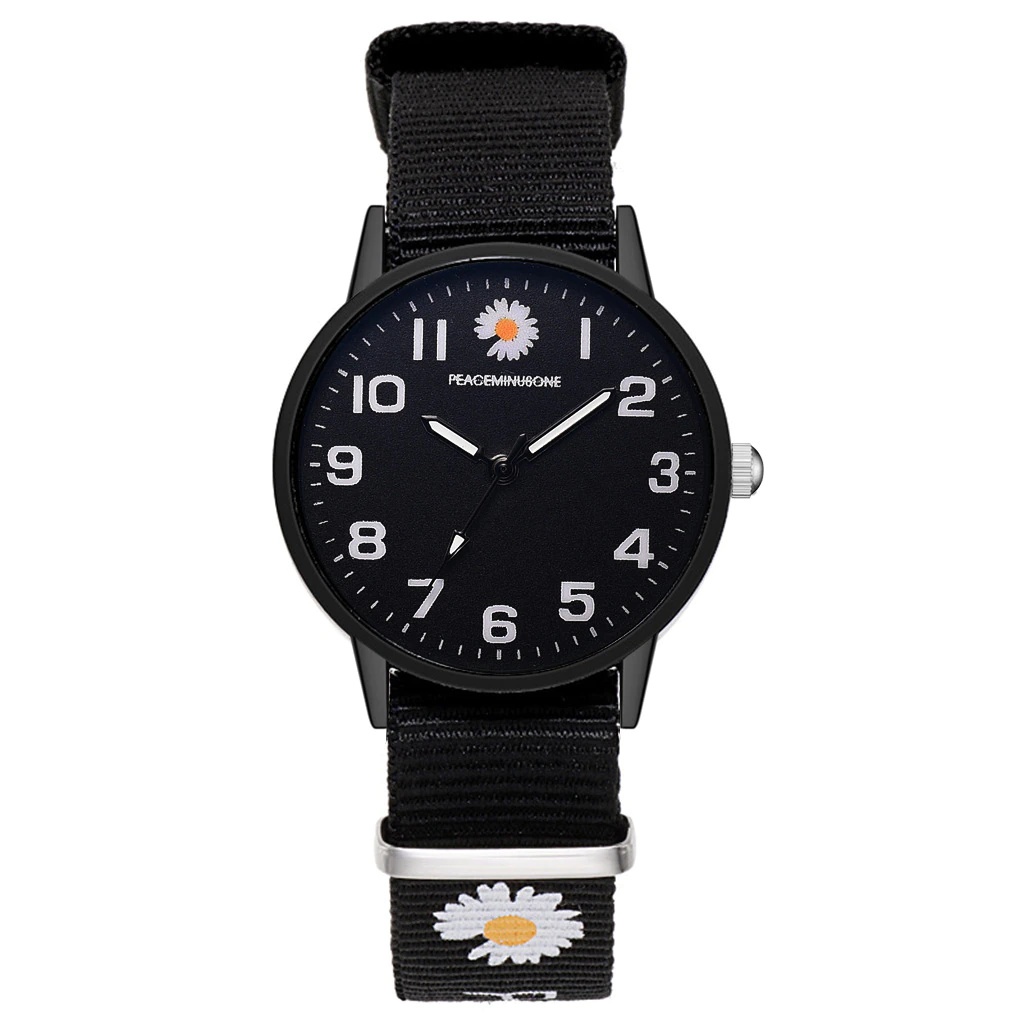 OVERFLOWS.ID Jam Tangan Analog Wanita Model Bulat Bunga Jam Analog Daisy Hitam Import Murah-4