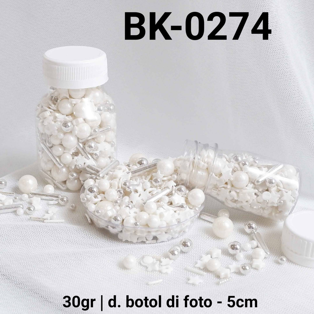 

BK-0274 YBB Sprinkles sprinkle springkel 30gr putih perak mutiara hati