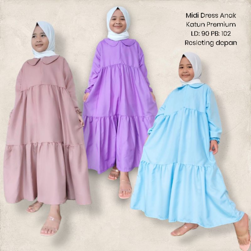 Midi Dress Anak/Gamis Premium Anak Tanggung