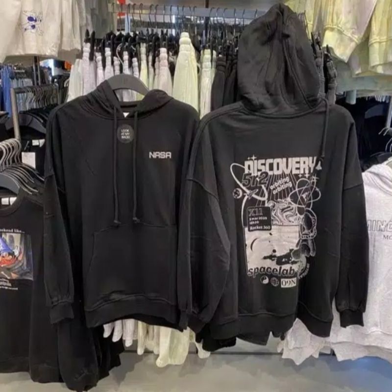 [JASTIP] H&M HOODIE NASA LONG OVERSIZED DISCOVERY BLACK HITAM BEST SELLER