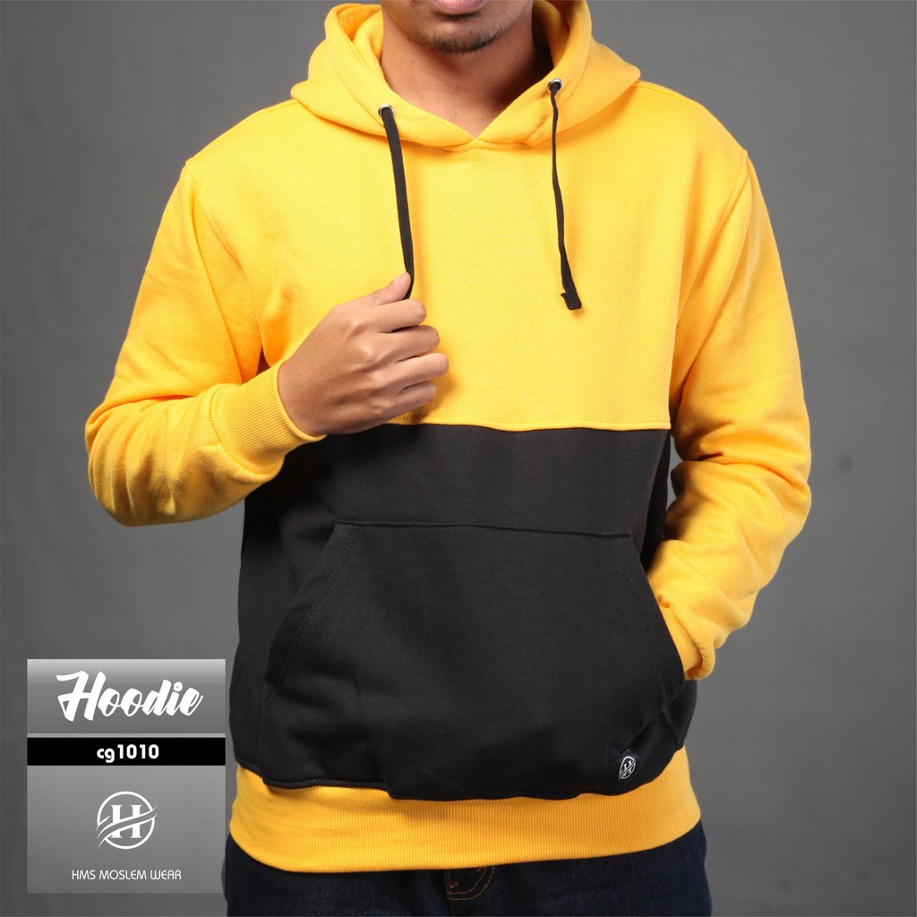 sweater hoodie cowok cewek motif distro HMS sweatshirt hoodie warna Kuning dan hitam kode art CG1010