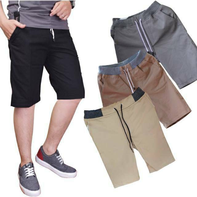 BIGSIZE 39-45 Celana Chinos pendek pria Rip pinggang karet