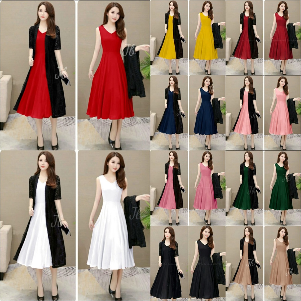 2in1 set LOVITA vr dress brukat moscrepe dress fashion korea MIDI DRESS BROKAT CORNELI  kekinian GAU