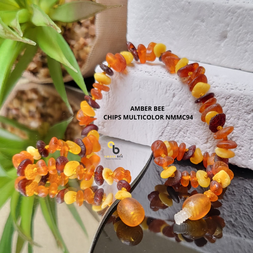 Kalung Amber 100% Baltic Premium Matte Multicolor Chips By Amber Bee NMMC94