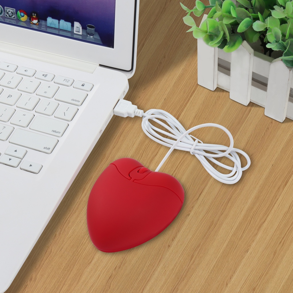 Cute Love Heart Shape Wired Mouse Portable Mini Mice Kartun Mouse Untuk PC Laptop