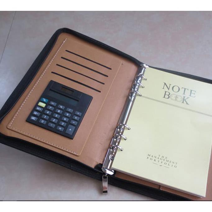

Buku Catatan Binder Note Cover Kulit with Kalkulator - Hitam