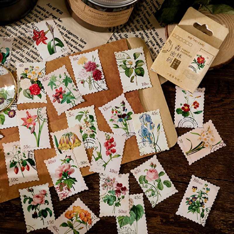 

HI426 Stiker 45pcs Tema Vintage Plant Stamp DIY Deco Jurnal