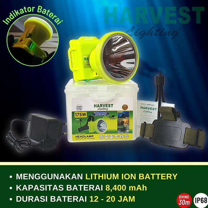 175W HEADLAMP PROFESSIONAL DIVING IP68 HARVEST LED SENTER KEPALA SELAM