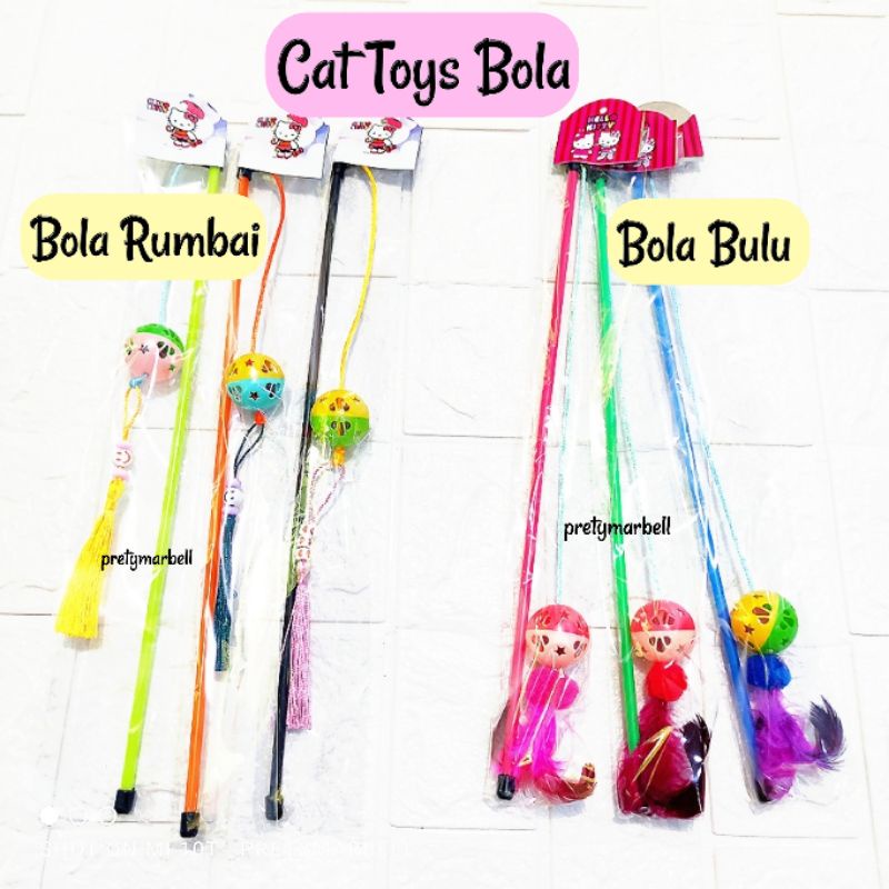 Cat Toys Murah Stick Mainan Hewan Kucing Bola Rumbai Bunyi Nyaring