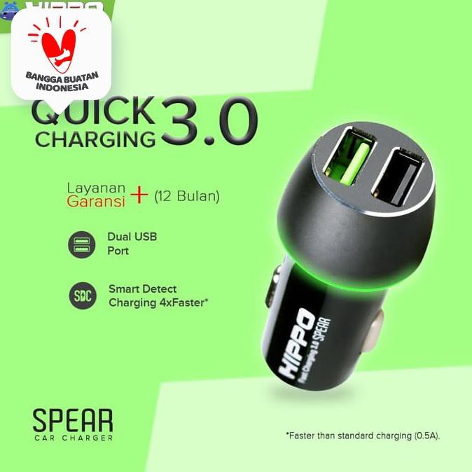 Hippo Spear Car Charger Mobil Fast Quick Charging 3.0 Simple Pack