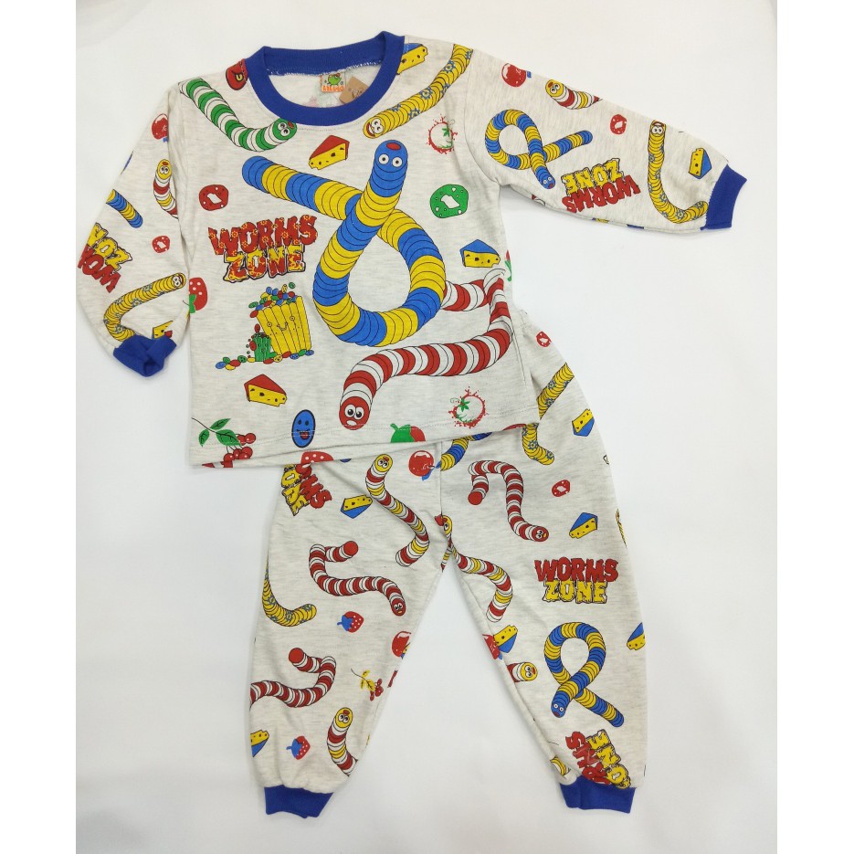 SETELAN BAJU TIDUR/PIYAMA ANAK COWOK KAKUGO MOTIF WORMS ZONE