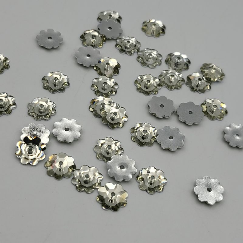 DIAMON RESIN KRISTAL MOTIF BUNGA UKURAN 8 MM WARNA PUTIH BERSIH KUALITAS AA BAGUS DAN KILAU PER LUSIN