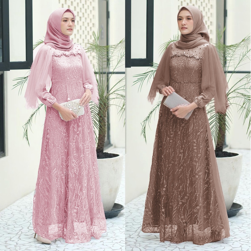 BATIK OFFICIAL / TERMURAH!!! LUNA DRESS BROKAT KOMBINASI / FASHION MUSLIM WANITA / GAMIS ADEEVA / BISA COD / ADA JUMBO / GAMIS KONDANGAN KEBAYA MODERN TERBARU / GAMIS BROKAT TILLE DRESS KONDANGAN GAMIS LEBARAN