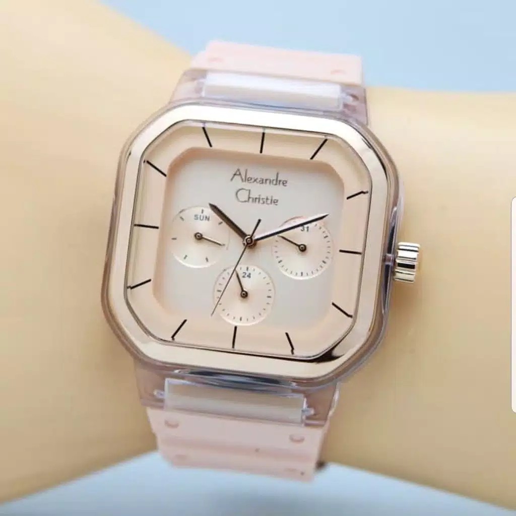 AC alexandre Christie AC 2811 wanita original tali karet peach rose gold