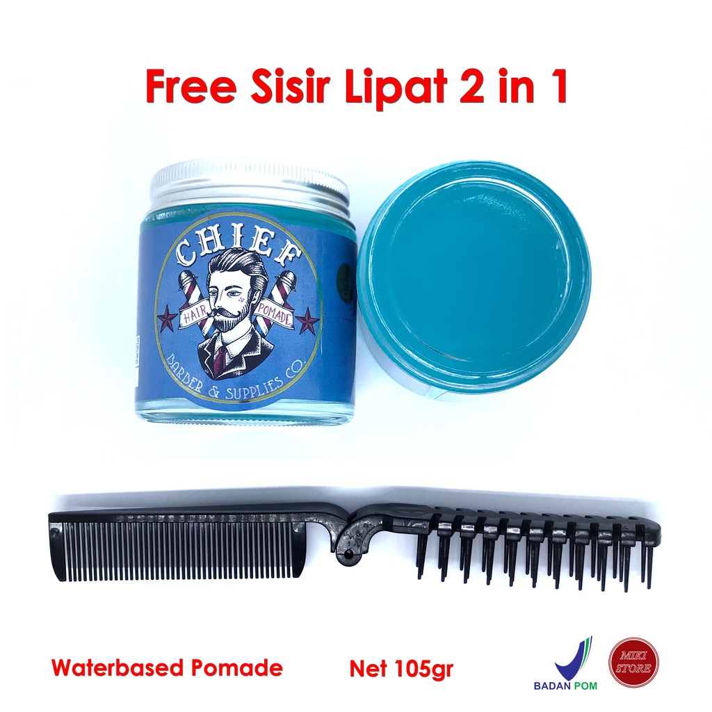 Chief Pomade Blue WaterBased Pomade 4,2 Oz Strong Hold BPOM Free Sisir